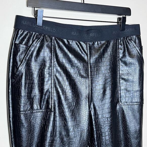 KARL LAGERFELD High Waist Croc-Print Faux Leather Pants Leggings Black Swiftie - Picture 7 of 9